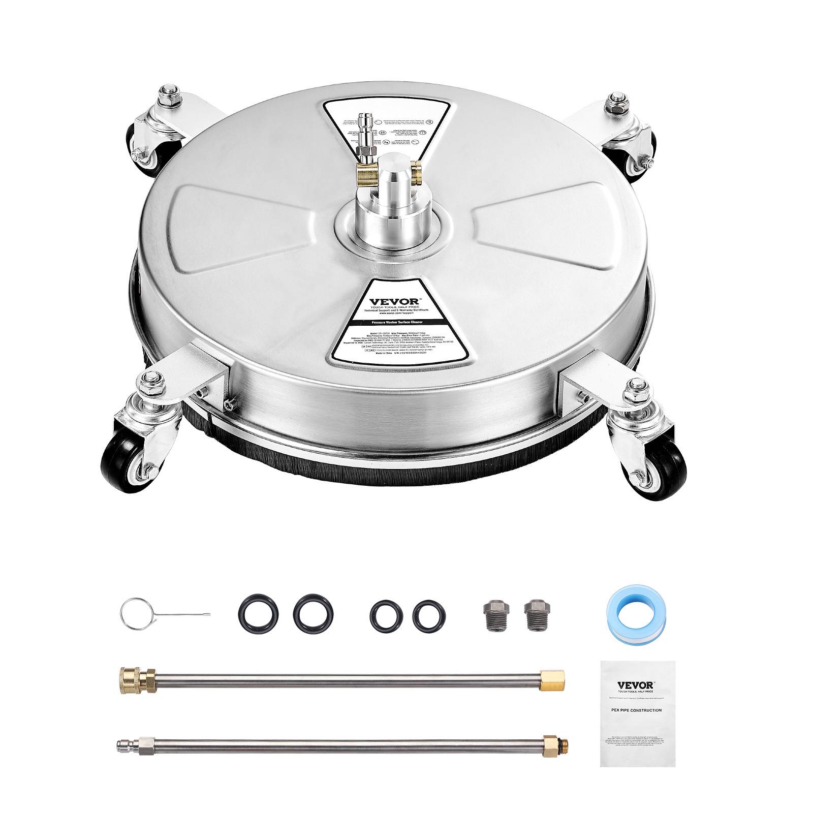 SucceBuy Pressure Washer Surface Cleaner PE/Stainless Steel Pressure Washer Attachments with 4 Wheels for Concrete Patio Deck