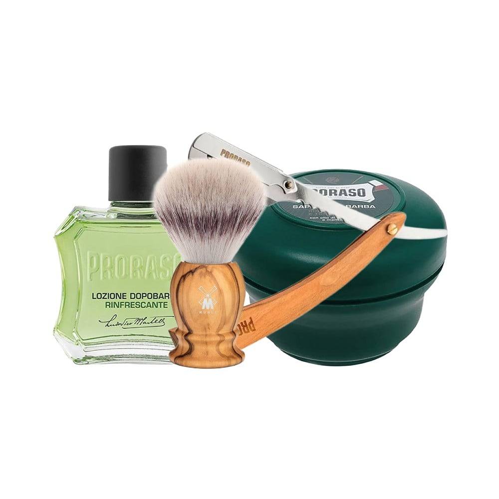 Shavetteset med Proraso Green - Grön / Brun / Silver / Krom