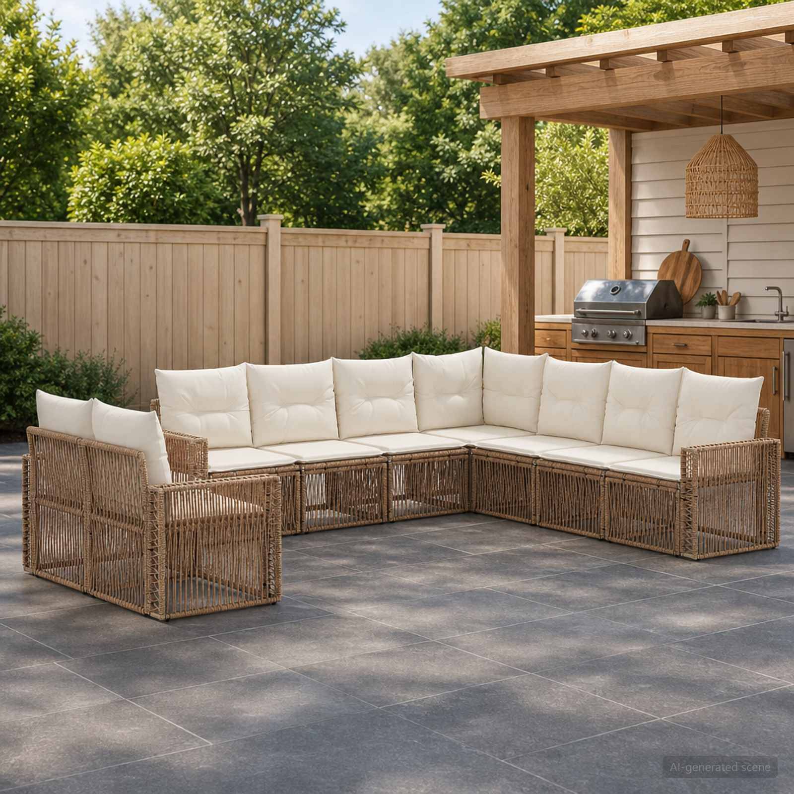 vidaXL Havesofa Sæt 9 stk. Beige og cremehvid polyrattan