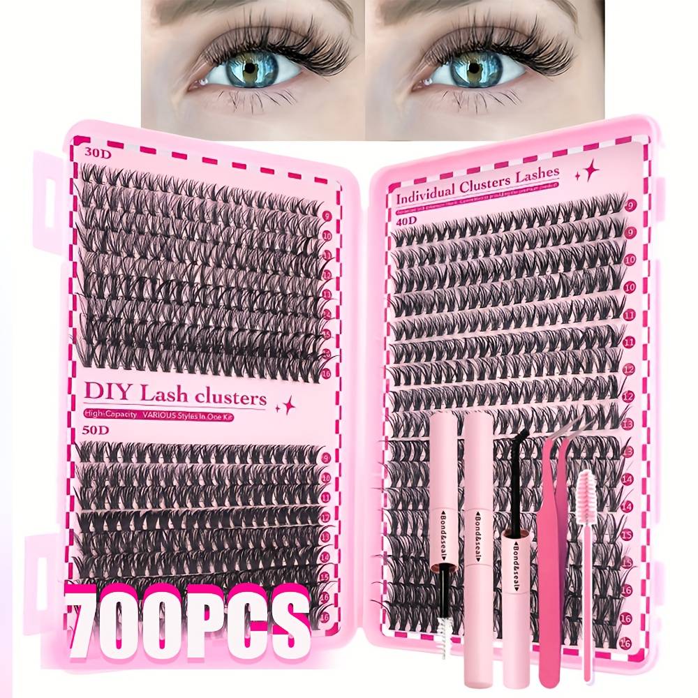 TEMU Large Capacity Eyelash Book Set With Glue Bonding Sealer Tweezers, 30d-100d, Cluster Pack, D , Suitable For Beginners' Home
