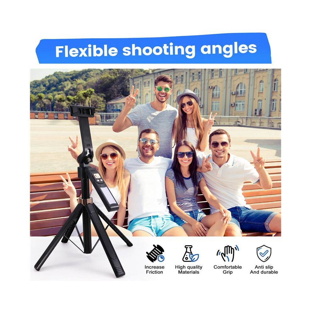 Telescopic Portable Tripod Stable Base Selfie Stick Adjustable Height 360 Rotation Live Streaming Stand with Fill Light