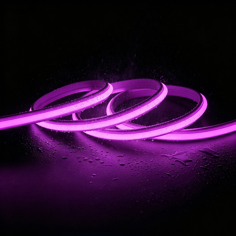 5m 9W/m Lila/rosa Slim COB strip - 230V, IP67 vattentät, 296 LED, kan klippas var 10:e cm - Förpackning : 50m inkl. stickkontakt