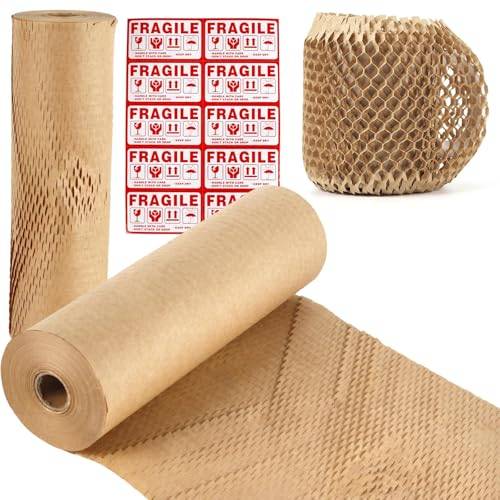 Wabenpapper Rulle 30 cm x 50 m - Honungskakepapper för Förpackning, Transport och Flytt - Skydd för Känsliga Objekt - Alternativ till Bubblfolie (Brun)