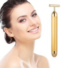 Guld Ansigts Massager - T-Bar Beauty Lifter Vibrating - Anti Wrinkle Massage Roller -