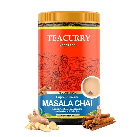 TEACURRY Masala Chai (100 gram, 50 koppar) - Masala Assamte för matsmältningen - 100% naturligt kryddat svart te med äkta elachi, ingefära