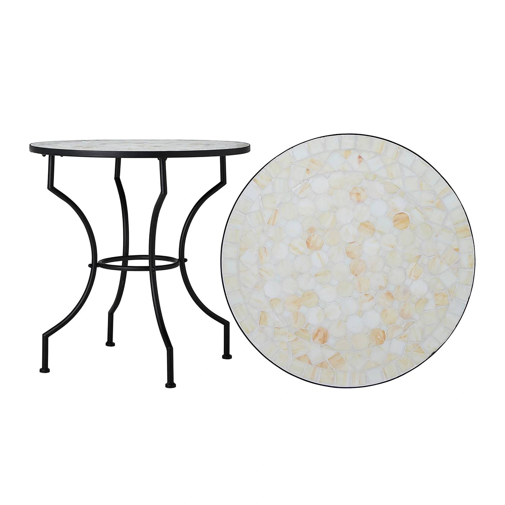 Trieste mosaikbord offwhite/svart Ø70 cm - Svart/Vit