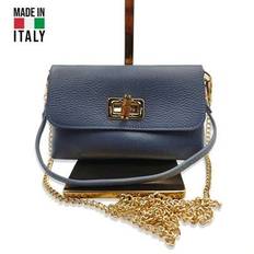 Women's Shoulder Bag. Made In Italy. Made Of Genuine Leather. Travel, Business Trip, Vacation, Work, Commuting, Light Luxury Style. Y2k. Retro, Fashio - Blue