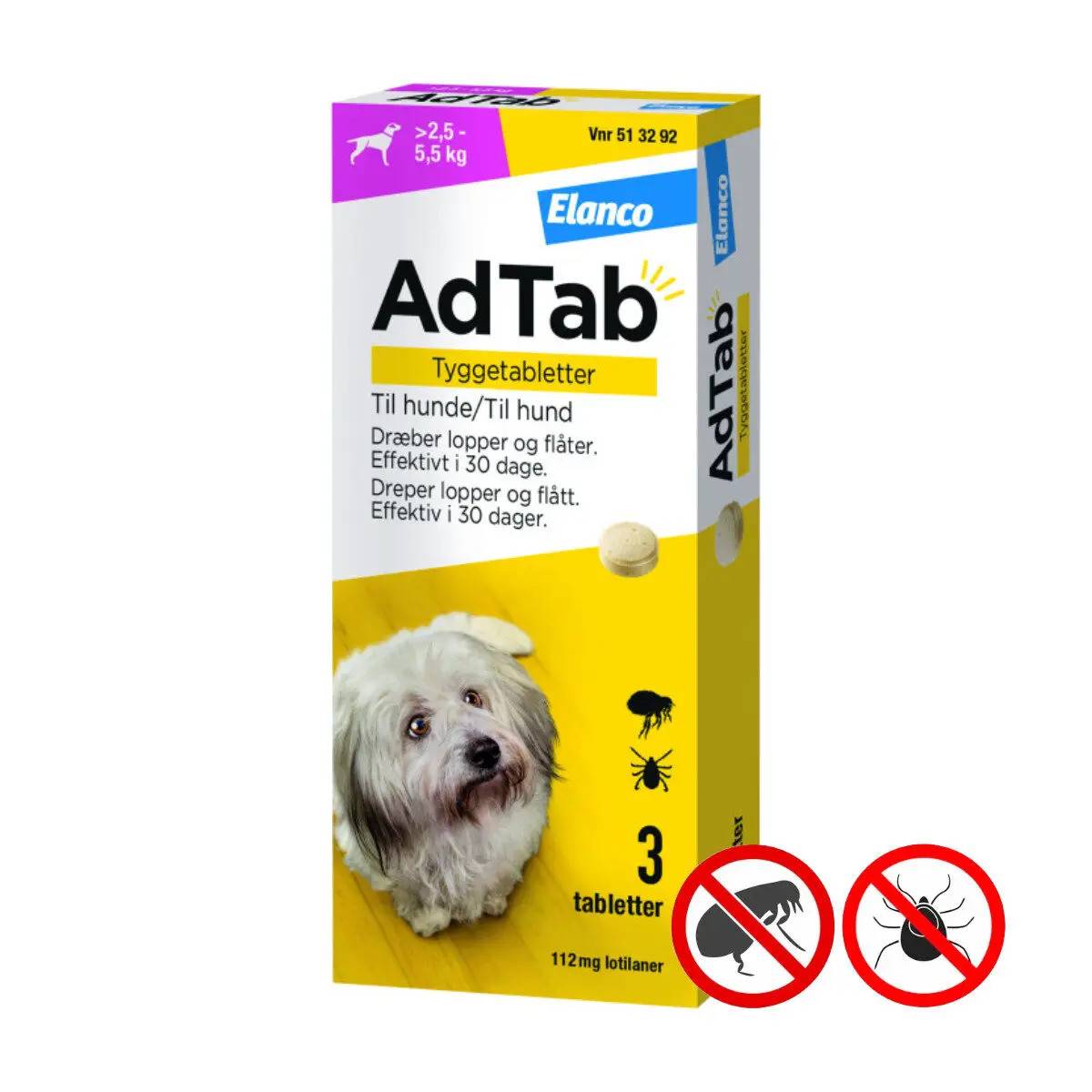 AdTabs Tyggetabletter Lille Hund 2,5-5,5 kg 3 Piller