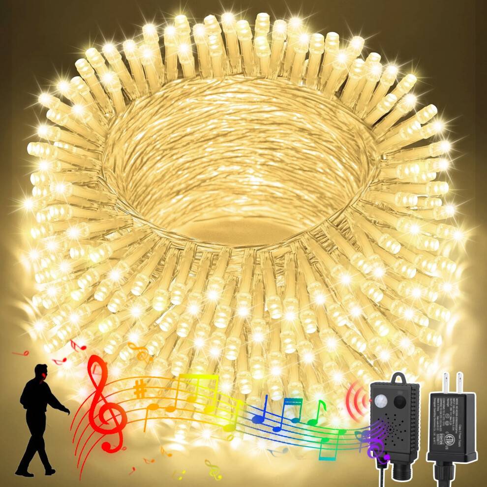 66 fod musik julelys mini, 200 LED fe stjerneklar lyskæde stikkontakt til indendørs udendørs juletræsdekoration bryllupsfest (varm hvid)