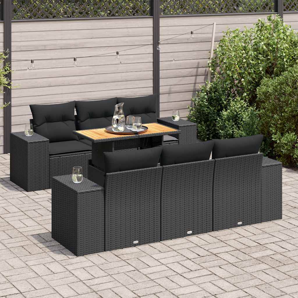 Sofasæt Til Haven 7 Dele Med Hynder Polyrattan - Sort