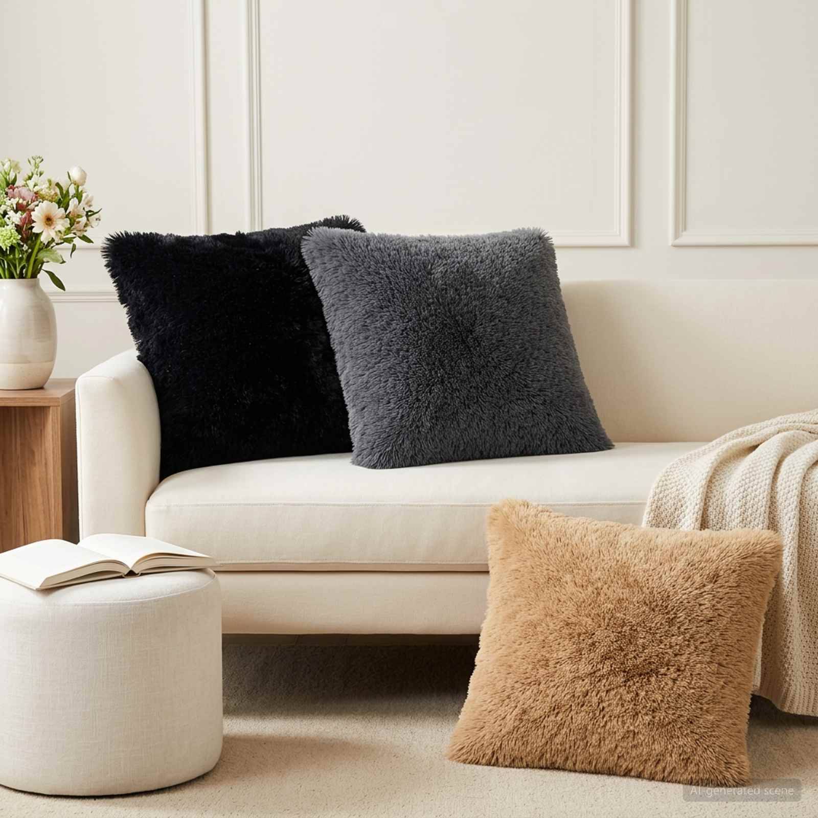 Pude med pude HEERLEN 2 stk. Sort PV Fleece