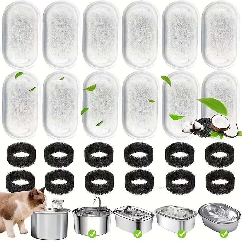 6/12 Pack Pet Water Dispenser Filter Activated Carbon Replacement Cotton Pad Compatible With stainless Steel Pet Water Dispenser