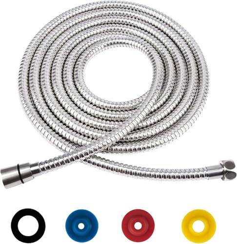 NOLACE Duschslang 5 m i rostfritt stål, silver, vridskydd, universell duschslang flexibel, med 4 vattenbesparande flödesbegränsare, passar alla duschhuvuden