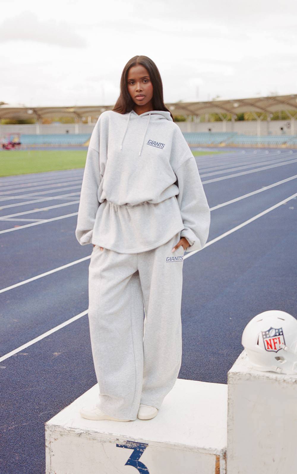 Grey Marl 'NY Giants' Embroidered Wide Leg Joggers