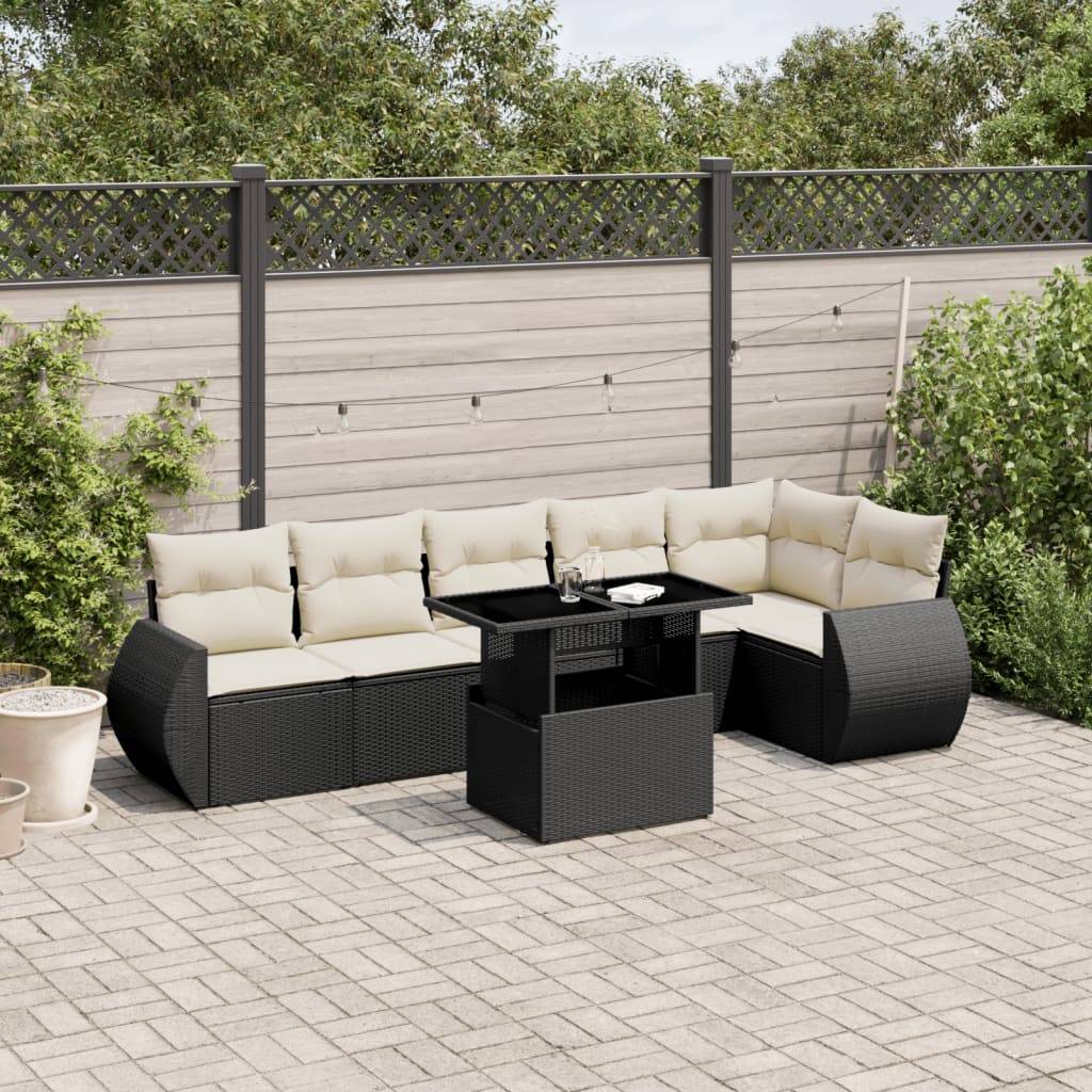 Sofasæt Til Haven 7 Dele Med Hynder Polyrattan - Sort og cremefarvet