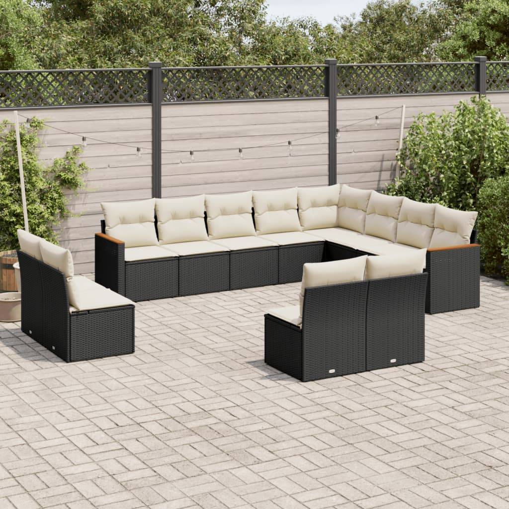 Sofasæt Til Haven 12 Dele Med Hynder Polyrattan - Sort og cremefarvet / Uden bord