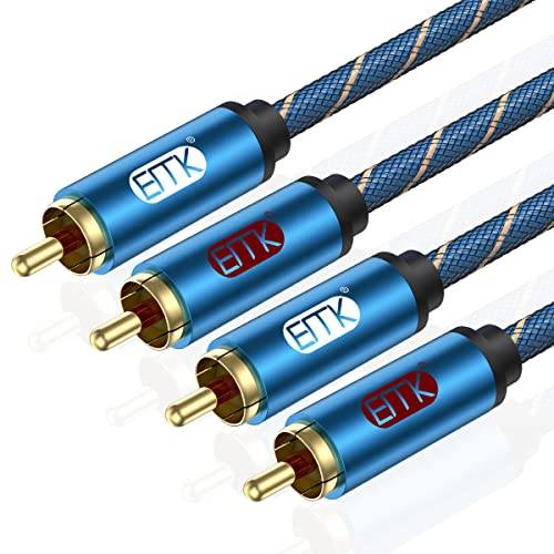 2RCA-kabel, EMK RCA-kabel Phono-kontakt 2Rca hane till 2 RCA aluminiumskal Nylonflätad stereoljudkabel för HDTV, högtalare, spelkonsoler, hi-fi-system (2 m)