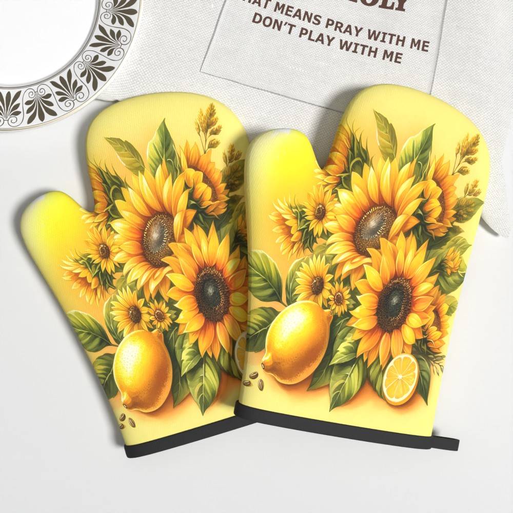 2pcs 10.6*6.7in Sunflower Pattern Oven Mitts Heat Resistant Slip Free Lover Family Baking Present Apt For Daily Kitchen Oven Air Fryer Kitchen Decor Cooking Grilling Baking Picnicking Uy