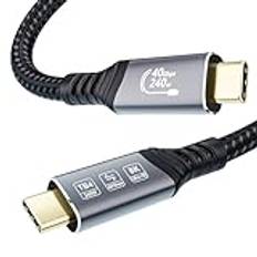 EUDOBEL USB4 Thunderbolt 4 Kabel 3m, Datakabel USB C 40Gbps, PD3.1 240W 48V/5A, 4K@144Hz 8K@60Hz Thunderbolt Kabel för Thunderbolt 5, Thunderbolt 3, eGPU, MacBook, SSD, Switch, Mac mini, VR, monitor