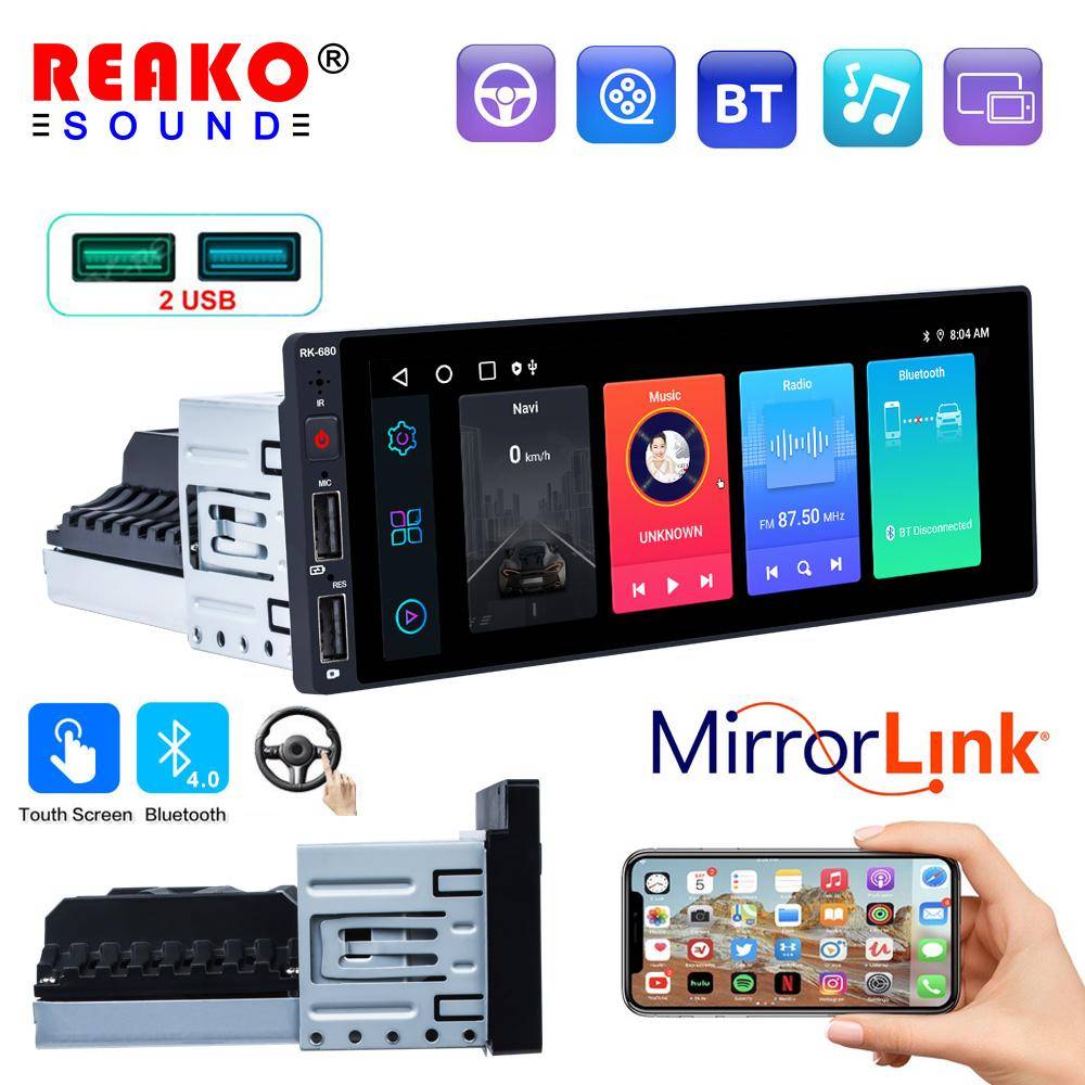 Reakosound 6,9 tum 1 DIN Android 10 Bilradio Auto Trådlös Mp5-spelare Pekskärm Stereo Radio BT-spelare Wifi FM USB Telefonlänk