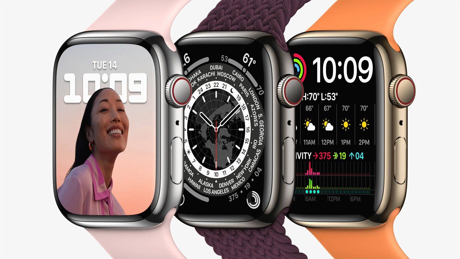 Apple Watch Series 7 Rostfritt stål 45 mm (2021) | GPS + Cellular | silver | Sportband vit | M/L