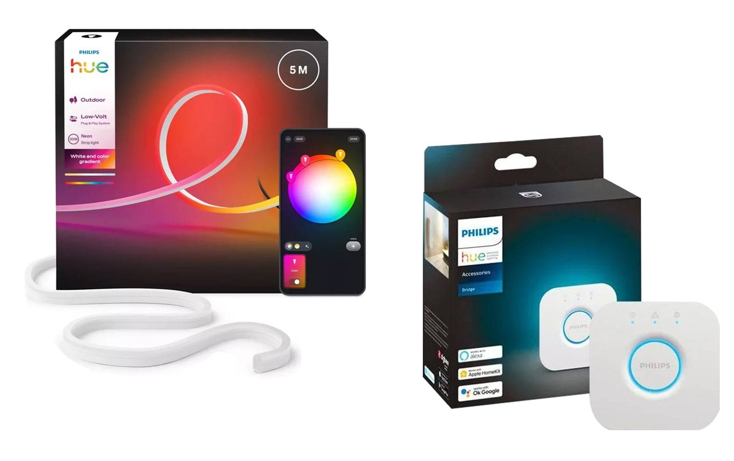Philips Hue - Neon Outdoor LED Strip 5m & Hue Bridge 2.1 Bundle