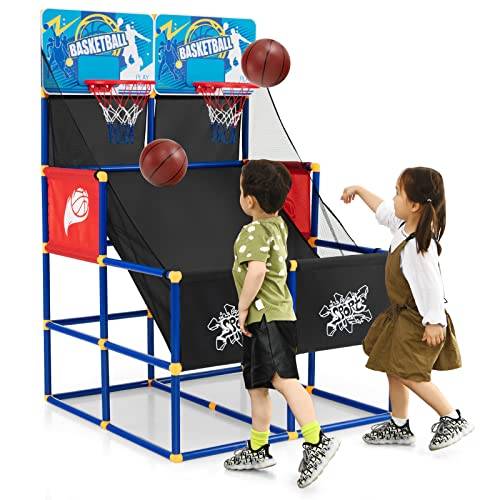 COSTWAY Arcade Basket Set med 2 korgar, 4 bollar och pump, minikorg utomhus, 2 spelare, fälg för barn