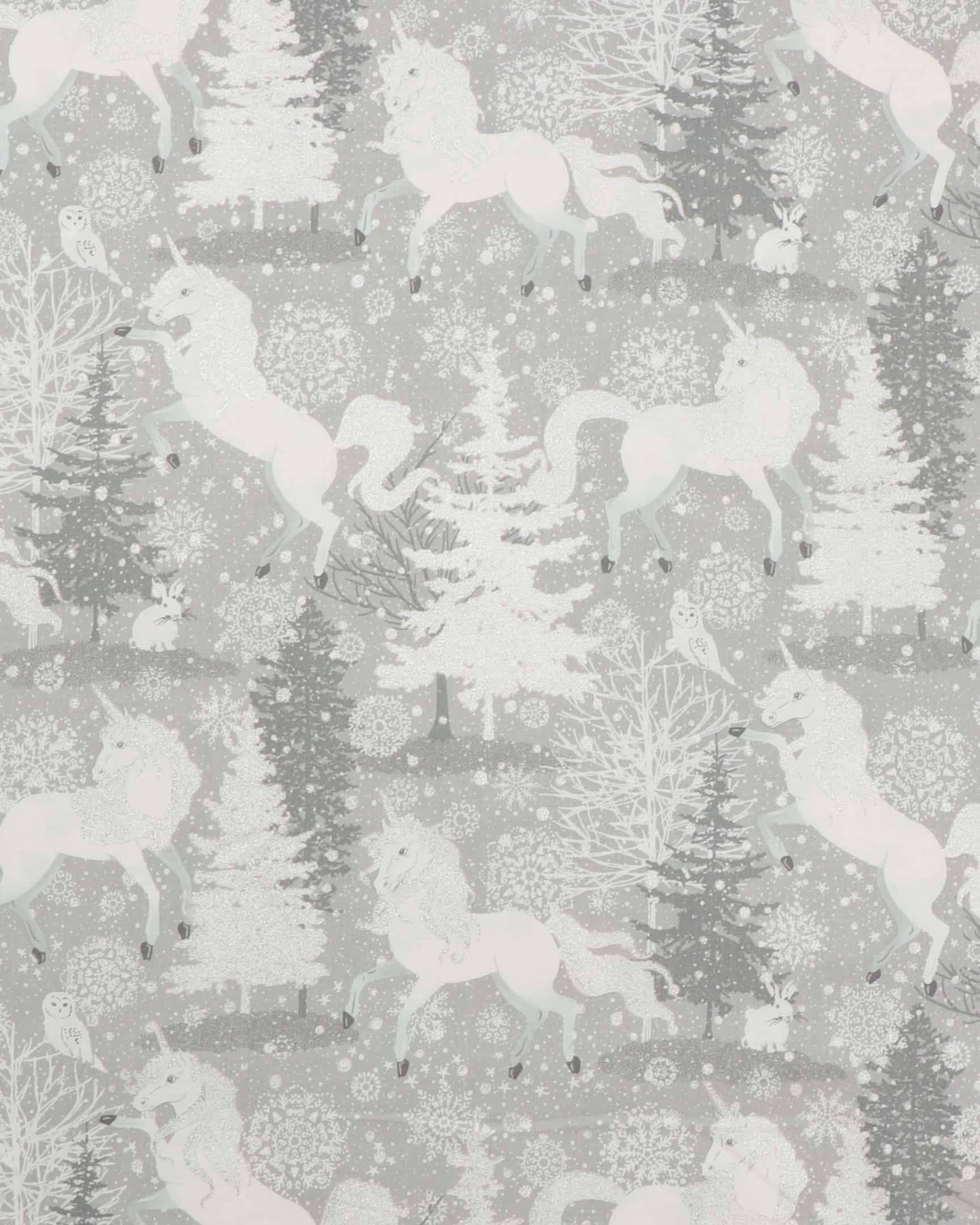 Enhjørning i vinterlandskab med glitter Patchwork - 100% Bomuld