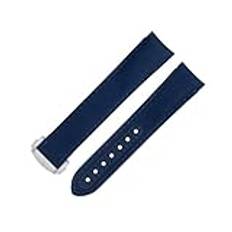 BIK För Omega-rem För AT150 Seamaster 300 Planet Ocean De Ville Speedmaster Curved End Watch Band 20 mm Blue Line High Density Nylon Cowhide Watch-armband(Blue 9)