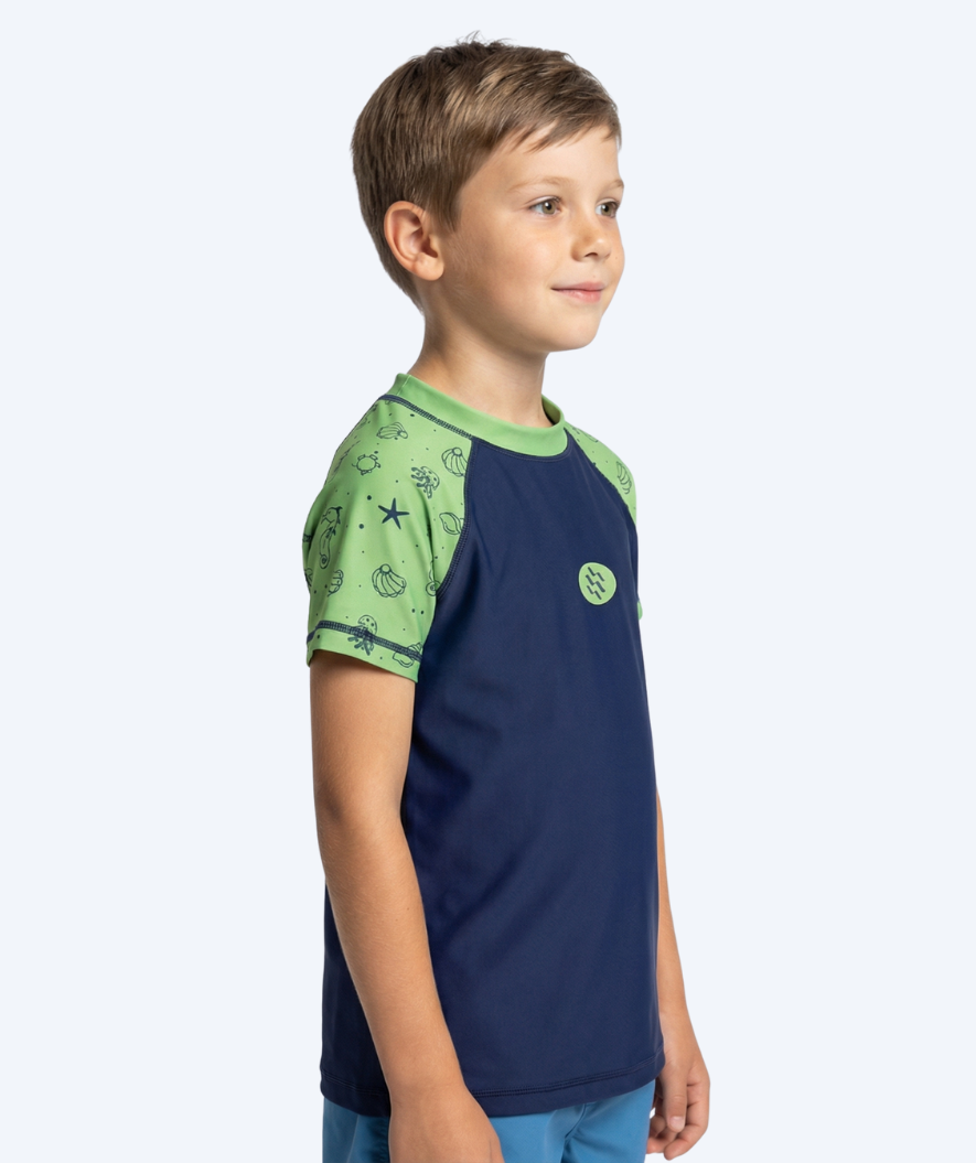 Watery UV-tröja för barn - Brandman Kortärmad Rashguard - Grön/blå - UV kläder barn