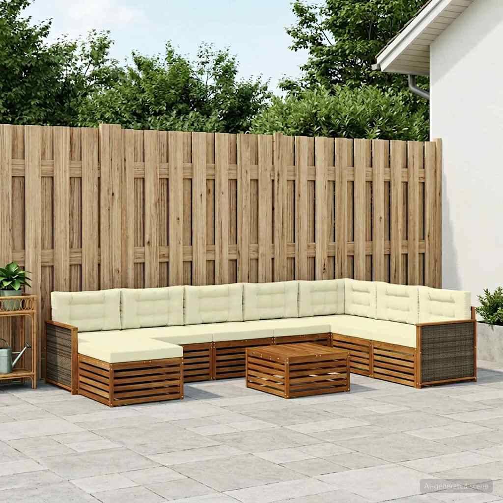 vidaXL Udendørs sofagruppe 9 pcs Naturlig og Fløde Massivt Akacietræ