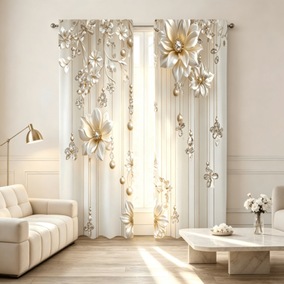 2 st lyxiga champagnefärgade gardiner med blommönster, gardinstångsfäste, elegant 3D-blomma- och pärlmönster, värmeisolering, insynsskydd, god ljustra - Multifärgad (2 st 75 cm * 166 cm,2 st 60 cm * 150 cm,2 st 130 cm * 210 cm,2 st 105 cm * 230 cm)