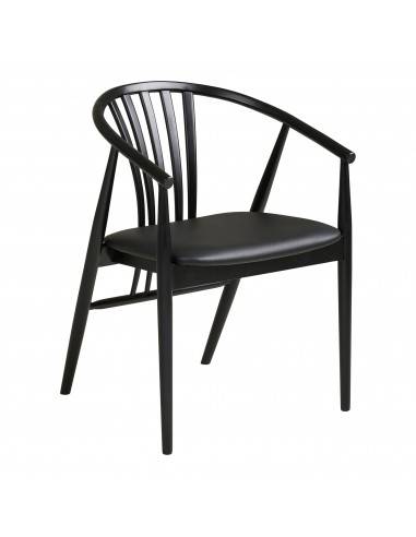 Spisebordsstol med armlæn i bøgetræ og PU-læder H78 cm - Sort/Sort