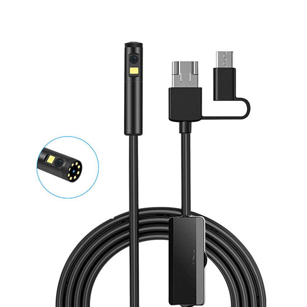 AN100 Endoskopkamera dubbla linser IP68 3IN1 Vattentät undersökningsendoskop med 9 LED-lampor Mjuk/hård tråd 5,5 mm/8 mm