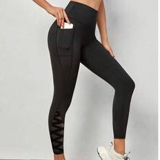 Sporttights med diamantnätinlägg och kompressionstights med telefonficka på sidan - Svart (L,M,S,XL)