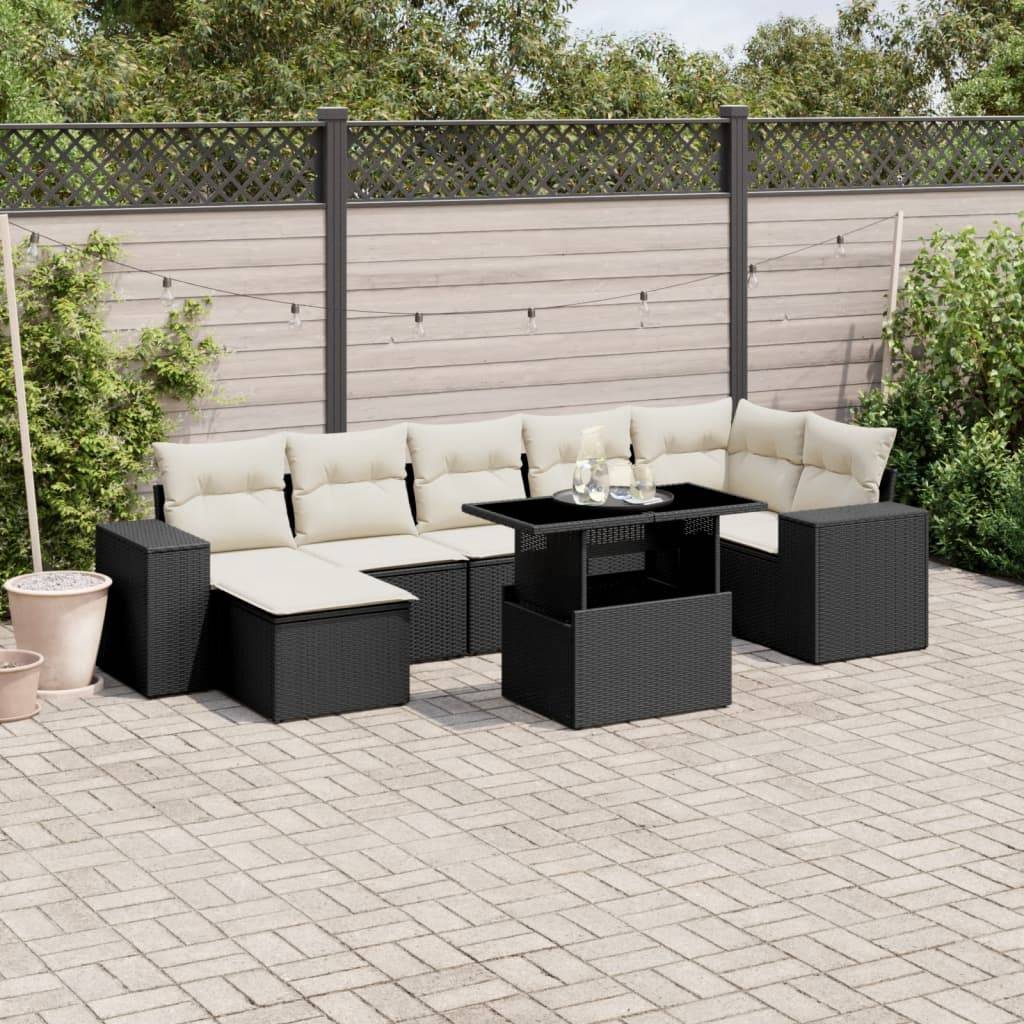 Sofasæt Til Haven 8 Dele Med Hynder Polyrattan - Sort og cremefarvet / uden opbevaring