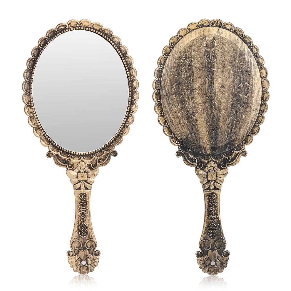 Dekorativt makeupspejl i vintagestil, håndholdt spejl til kompakt rejsespejl, holdbart håndtag, miljøvenligt materiale, letvægts til multifunktion
