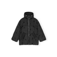 Ganni F9545 Nylon Tech Puffer Midi Jacket Black