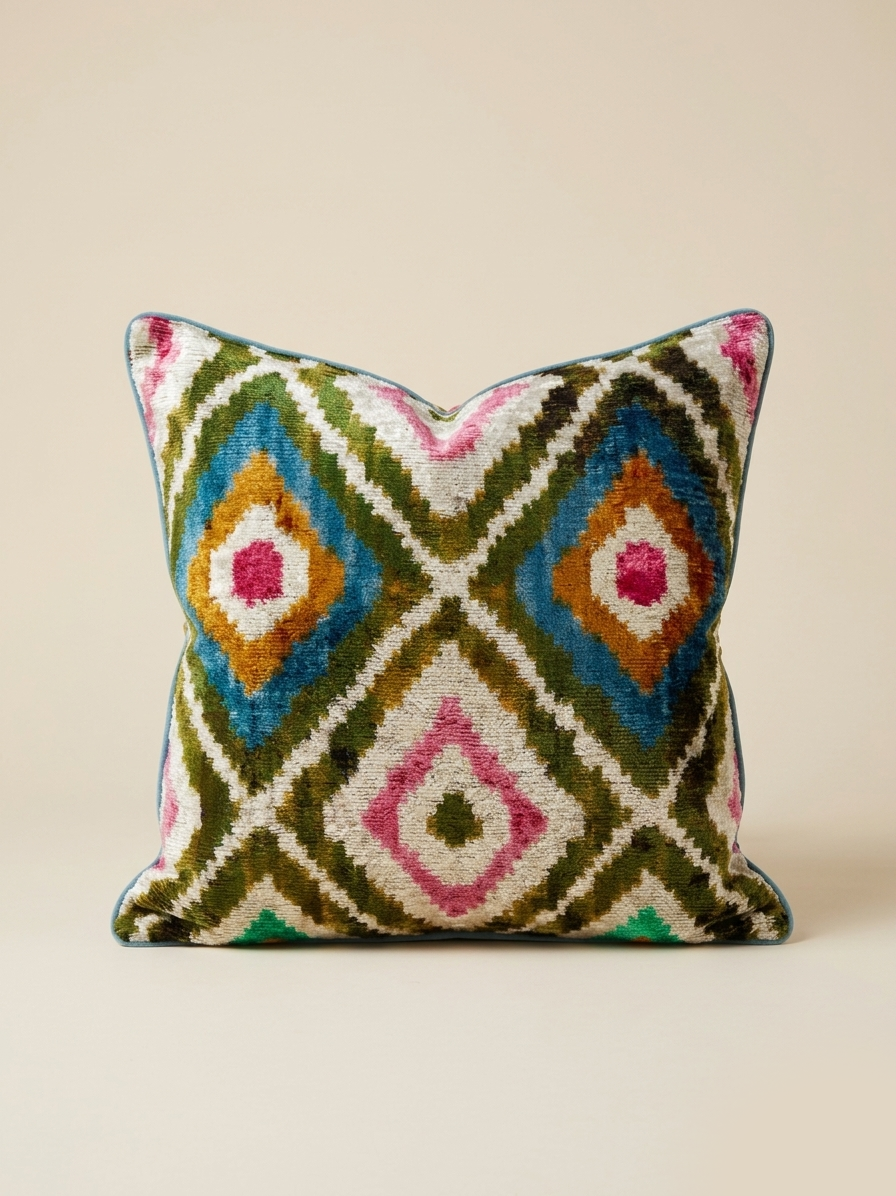 Pudebetræk i IKAT silkevelour 50x50 - Aztec - Remix by Sofie.