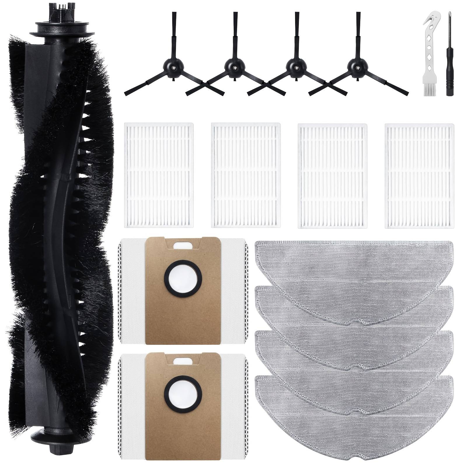 TEMU Additions Kit For Tapo Rv30 /rv30 Max/rv20 /rv20 Max Robot Vacuum Replacement Parts, 1 Main Brush 4 Side Brush 2 Dust Bag 4 Hepa Filter 4 Mop Cloth 1 Cleaning Tool And 1 Screwdriver