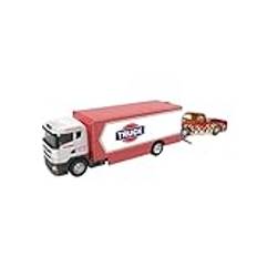 Miniature Die-cast Vehicle 1:64 Container Truck Miniatyr Modellbilar Metall Diecast Trailer Med Pull Back Transportfordon Utsökta Samlingar Scale Finished Model Car(Transport Red)