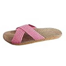 Dam inomhus utomhus halkfria tofflor - strandtofflor sommar tofflor sandaler halmflätade mjuka bottensandaler tofflor hem toffel hampa halm utomhus kors toffel sommar strandkläder, Rosa, 35/36 EU