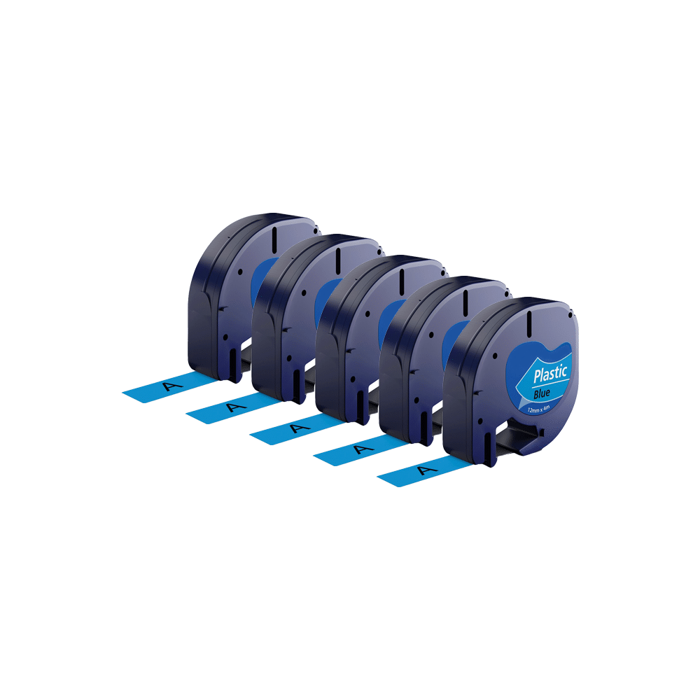 Rabatpakke - 5 stk Dymo 91205 | 91225 sort på blå tape Kompatibel 12 mm x 4 m