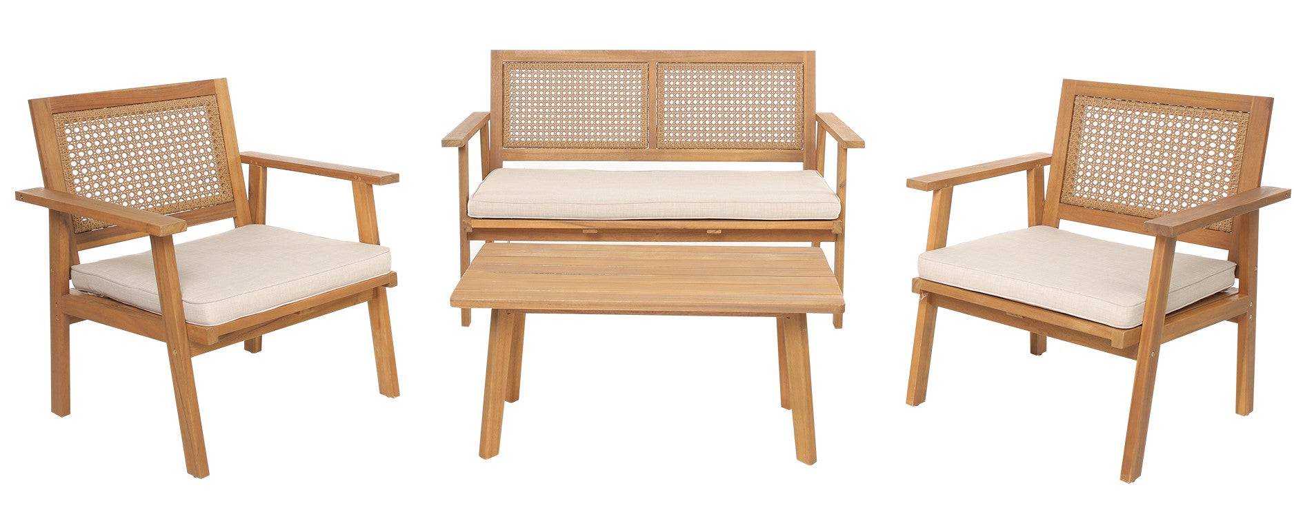 TEMUCO havemøbelsæt - naturlig rattan og beige tekstil