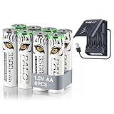 Mspalocell 3500mWh 1,5V litiumbatteri AA laddningsbart med laddare, 1,2V Ni-MH/1,5V litium AA batteri snabbladdare, inbyggd USB-kabel LCD intelligent laddare, 8 st AA-batterier