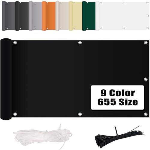 MENGH Trädgårdsinsynsskydd 130 x 650 cm, balkong ogenomskinligt insynsskydd, vindskydd, solskydd, 100 % integritetsdekoration för balkongräcken, terrass och trädgård svart