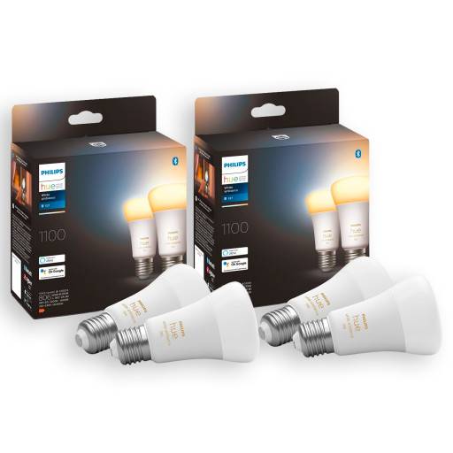 Philips Hue White Ambiance E27 standardpære, 2200K-6500K, 8W, 4-pak