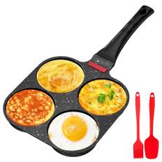 Traxenta pannkakspanna, pannkakspanna, 4-håls omelett i aluminium, non-stick stekpanna, äggpanna med non-stick beläggning, för frukostomelett, för gas (svart)