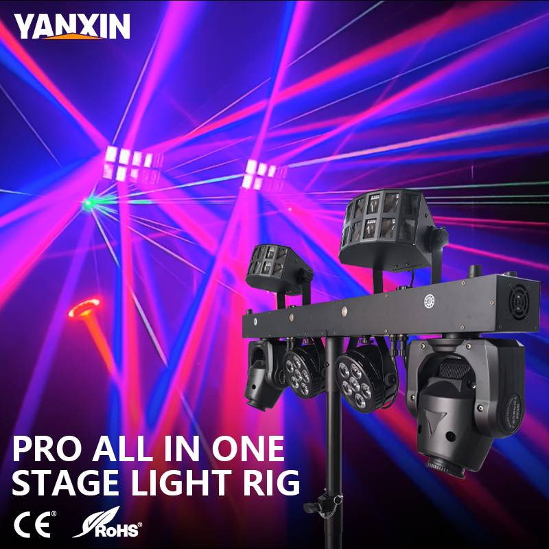 300W Multi-Effect Stage Light 5-in-1 LED Laser Strobe Butterfly Flood Light DMX Voice Control for DJ Disco Party Wedding Club
