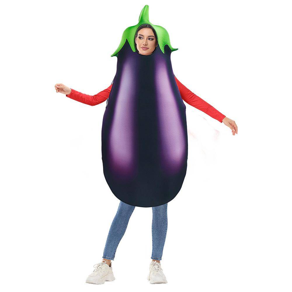 Scen Grönsaker Aubergine Rollspel Kostym för Vuxna Män Kvinnor Halloween Julparty Cosplay Digitaltryckt Kostym Outfit cm
